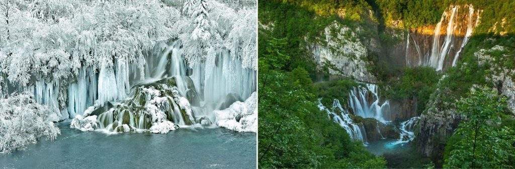 Clima en invierno, vernao, otoño y primavera en el Parque nacional de los Lagos de Plitvice