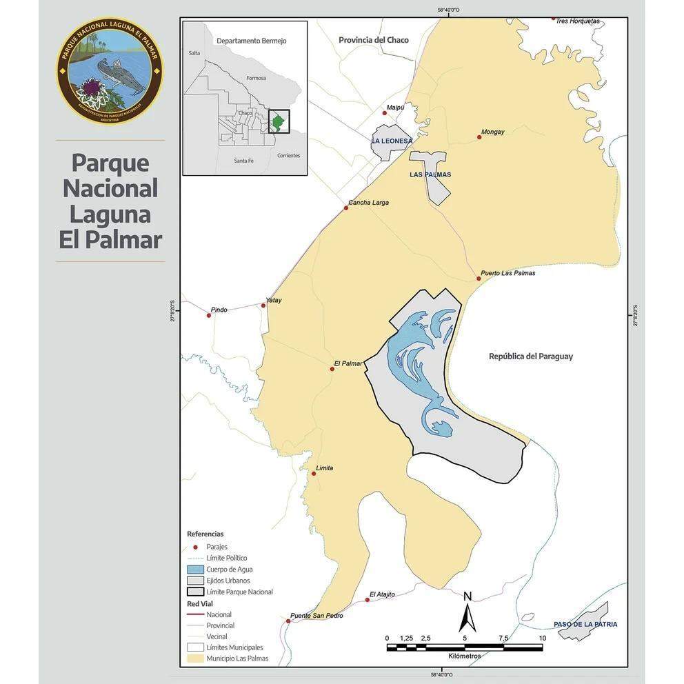 Mapa del área protegida del Parque Nacional Laguna El Palmar