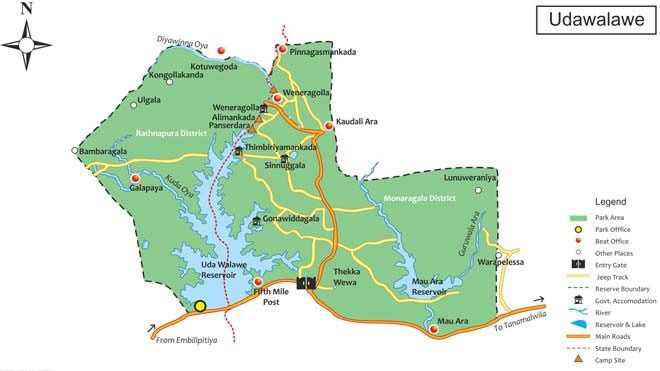 Mapa del parque nacional Udawalawe, Sri Lanka