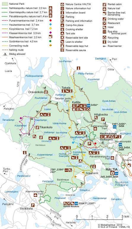 Trail map of Nuuksio National Park, Finland